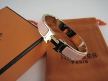 Hermes Pink Enamel Clic H Bracelet Narrow Width (12mm) In Gold